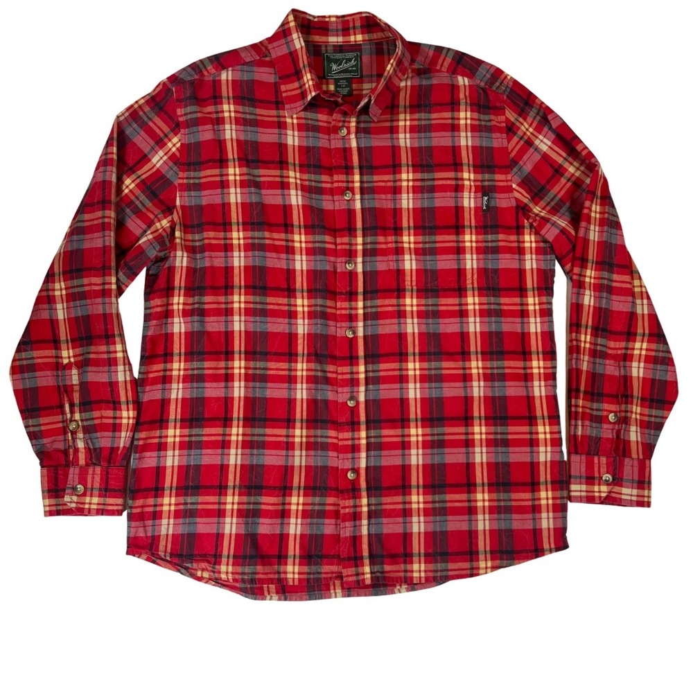 Woolrich‎ Plaid Button Shirt Mens Large Red Cotton Outdoor Flannel Casual